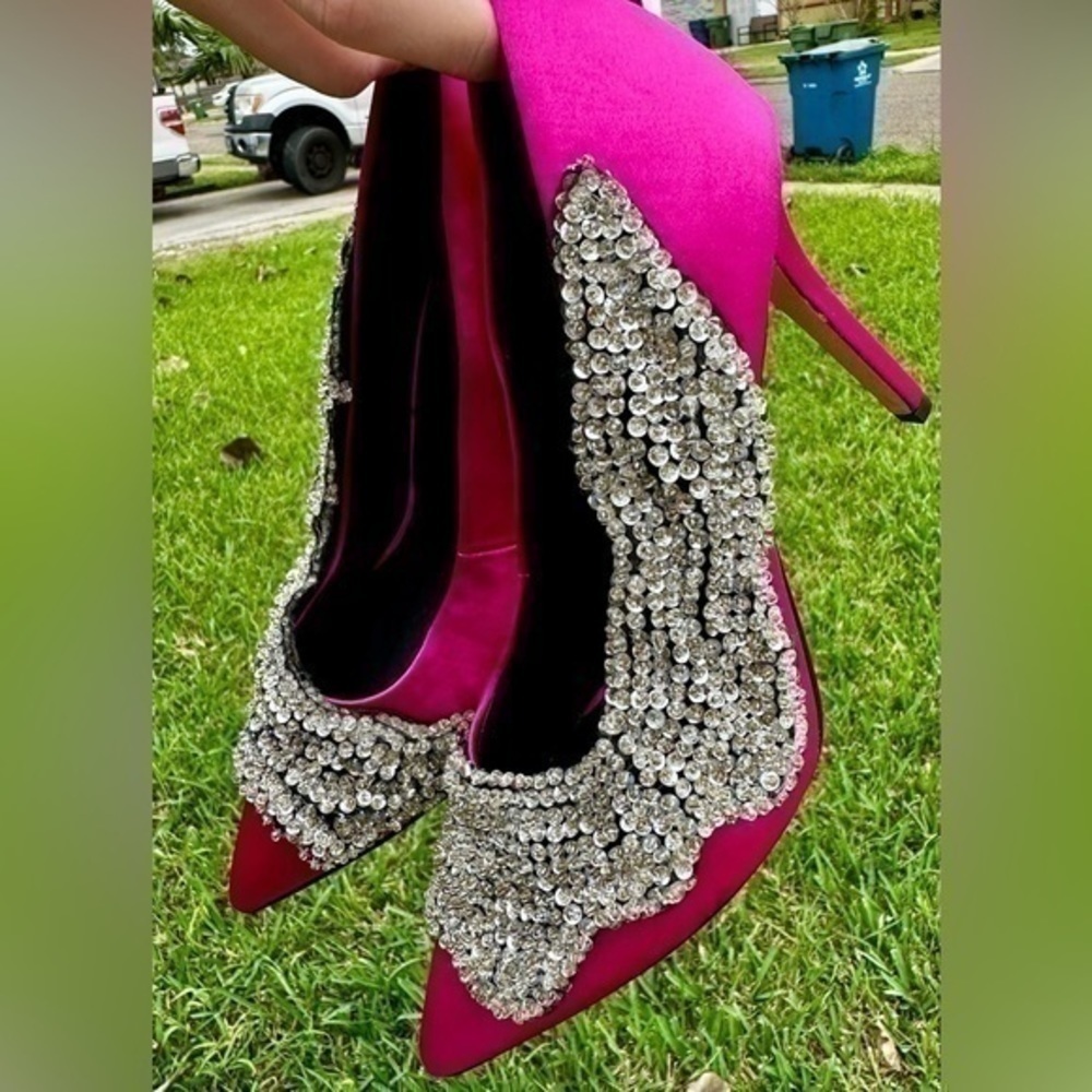 Gianni Bini Crystino Satin Sequin Pink Heel - Picture 3 of 16
